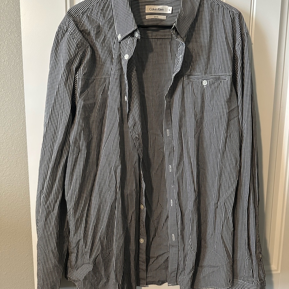 Calvin Klein Men's Black and White Gingham Shirt